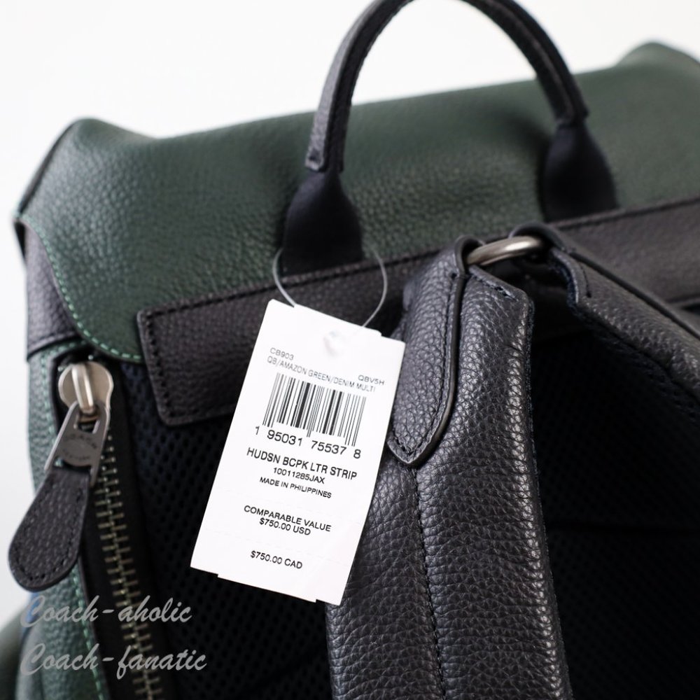 NWT Coach CB903 Hudson Backpack With Varsity Stripe in Amazon Green/Denim Multi - Picture 7 of 12